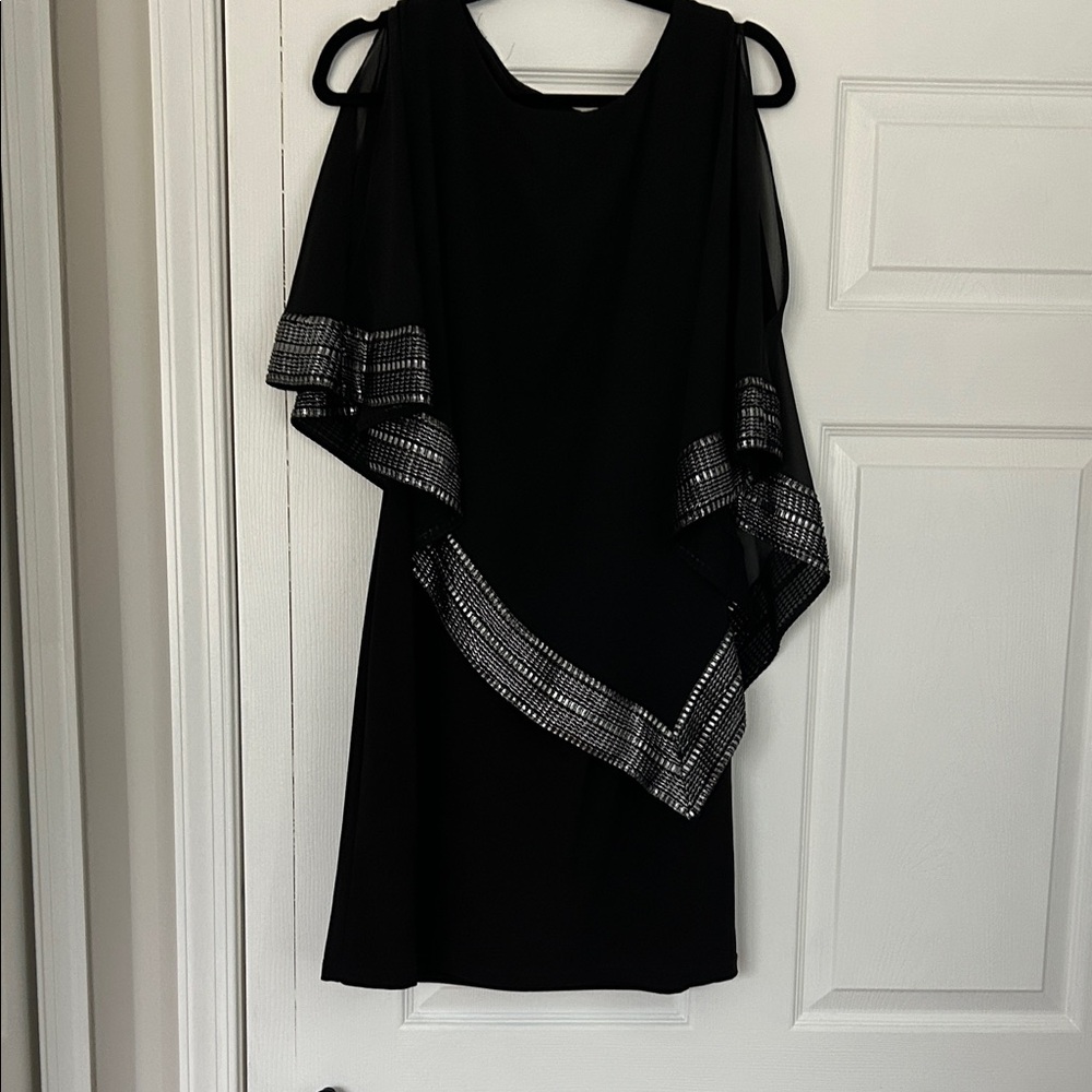 SLNY Elegant Black Dress with Metallic Accents